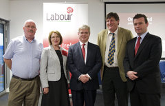 Dell Workers with Labour Party - 04/06/10(left to right) Gerry Henchy, Dell Workers Association, Jan O'Sullivan TD, Eamon Gilmore Labour Party Leader, Denis Ryan, Dell Workers Association and Alan Kelly MEP at An Interview with Eamon Gilmore - event in Thomond Park, Limerick on Thursday 3rd June 2010